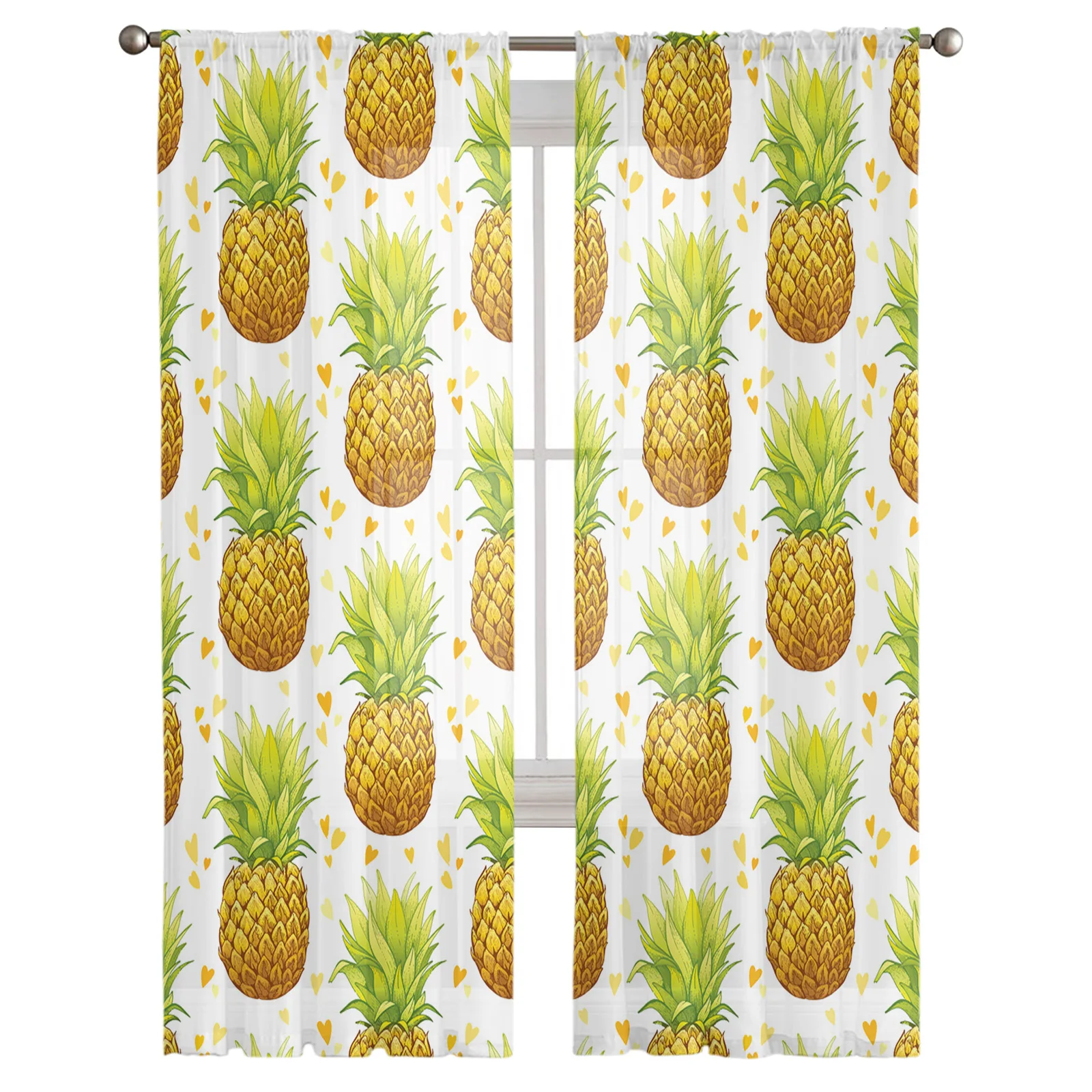 Pineapple Hand Painted Tulle Curtains Living Room Kitchen Chiffon Curtain Bedroom Balcony Sheer Curtain Fashion Home Decor