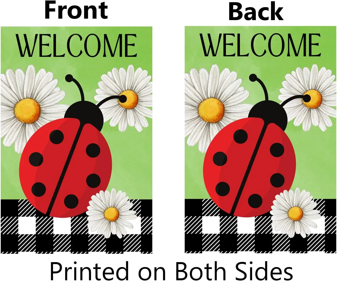 Ladybug Spring Summer Garden Flag 12x18 Inch Double Sided Ladybug Daisy Welcome Yard Flag Buffalo Plaid Check Burlap Banner Seas