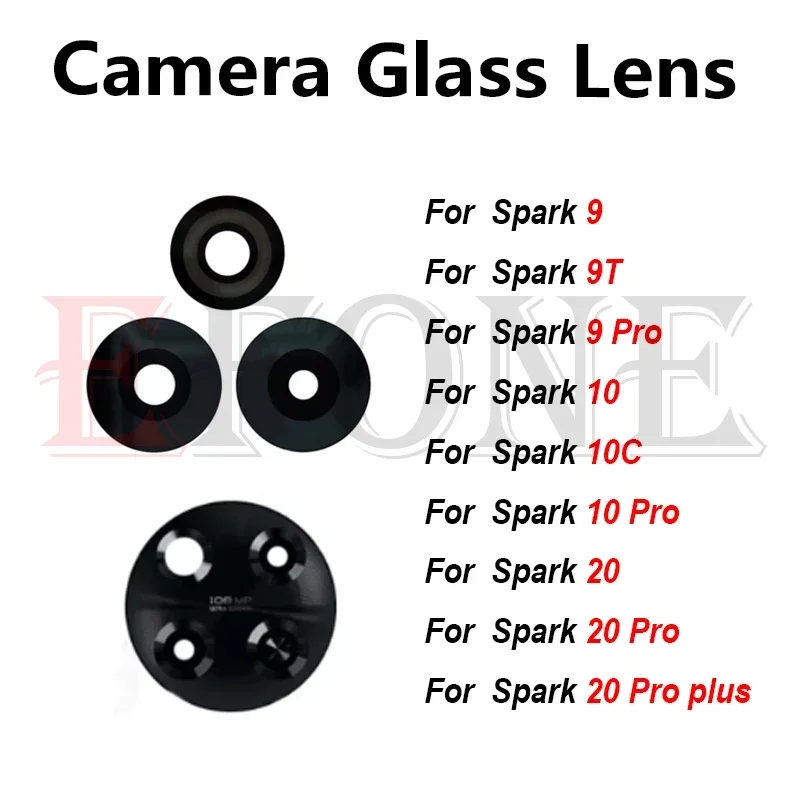 Para tecno faísca 20 10 9 8p 8c 7 pro plus 10c 9t 7t kj5 ki5q kh7 ki5k kg7 vidro da câmera traseira traseira com adesivo