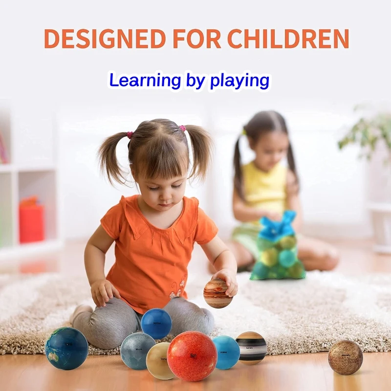 10 Stück Sonnensystem-Planet-Schwamm-weiche Bälle – wissenschaftliche Bildung, stressabbauendes Puzzle, Spielzeug, Sicherheit, ideale elastische PU-Kugel