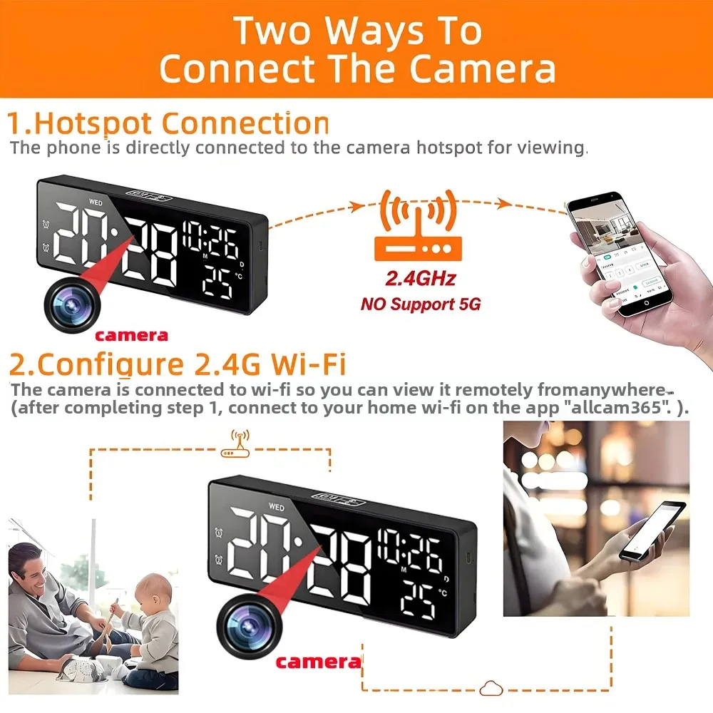 Mini 4K HD Camera, Supports Remote Viewing, Motion Detection, Digital Lights Can Be Turned Off, Ringing Alarm Clock Camera view 4