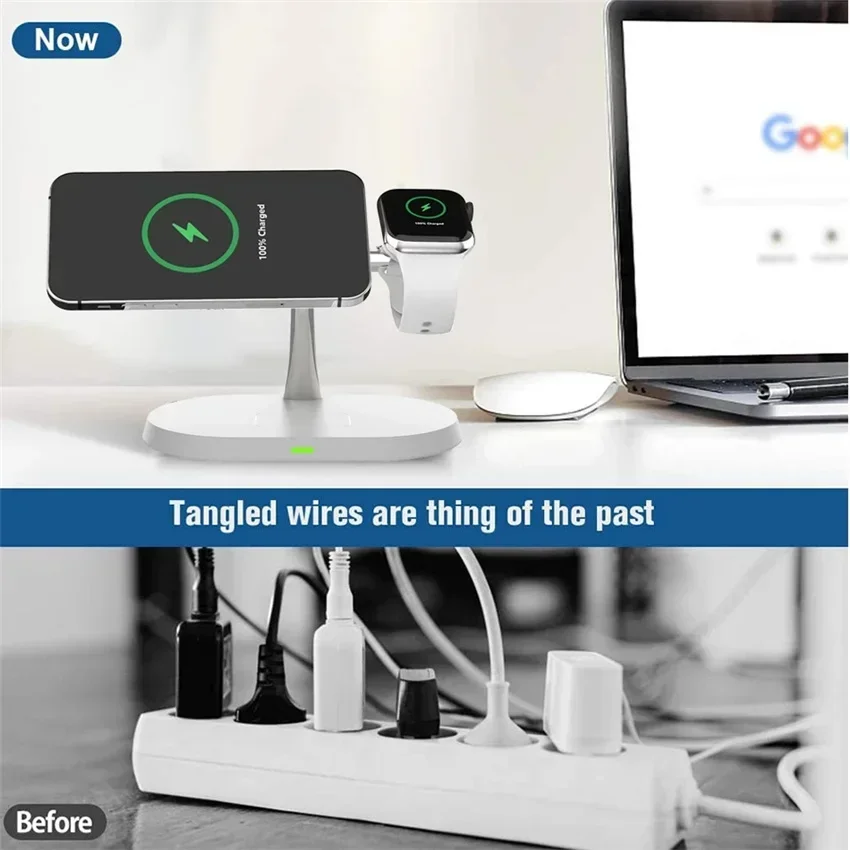 3 in 1 Magnetic Fast Wireless Charger Station For iPhone 16 15 14 13 Pro Max Apple Watch 9 8 Airprods Pro Macsafe Charging Stand