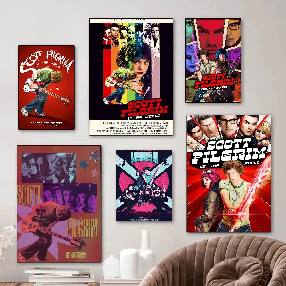Póster adhesivo vintage de la película Scott Pilgrim VS The World, pegatina de pared decorativa para decoración de sala de estar y bar