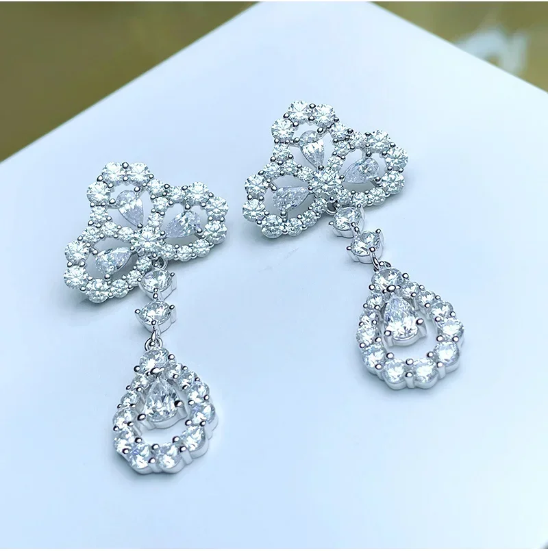 Crown Earrings Sparkling 925 Sterling Silver Imported High Carbon Diamond Earrings Precision Edition Wedding Jewelry