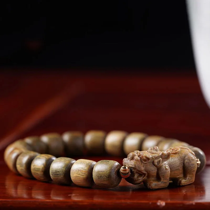 

Green Sandalwood Barrel Bead DIY Pixiu Style Bracelet, Size 7*8, Unisex Decorative Jewelry, Prayer Beads, Craft Bead String Manu
