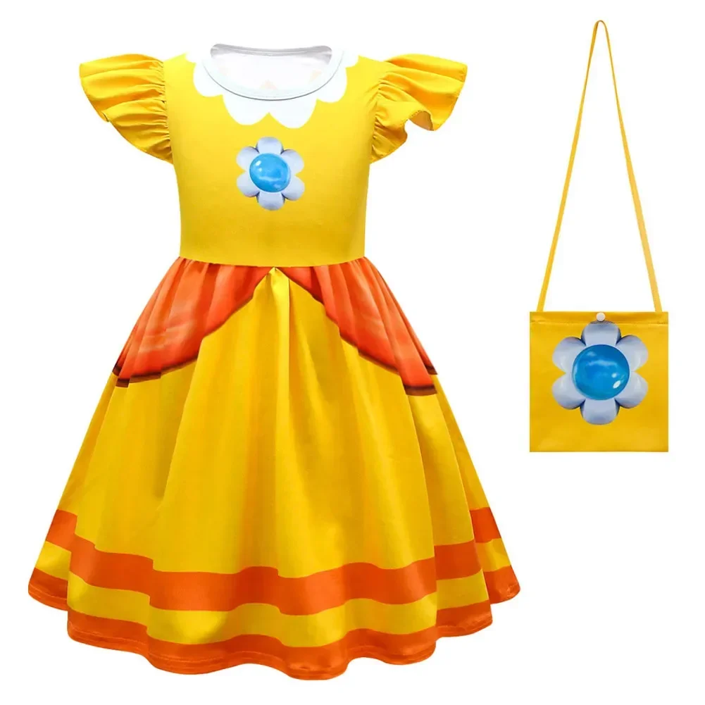Mädchen Pfirsich Kleid Kinder Cosplay Kostüm Anime Spiel Film Bros Prinzessin Rollenspiel Fantasia Outfits Kind Halloween Karneval Kleidung