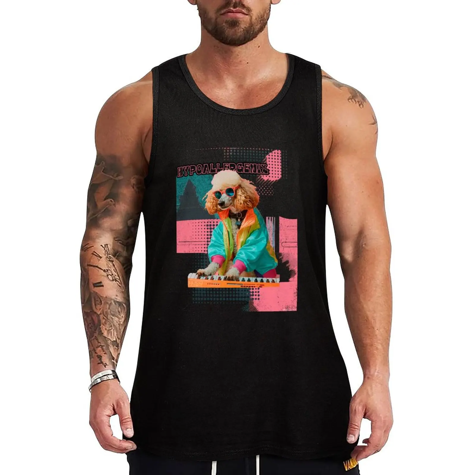 

DJ Hypoallergenix Poodle Dog Band Shirt by Blirt Tank Top Beach Wear Tank Top Casual Loose Sleeveless Shirt