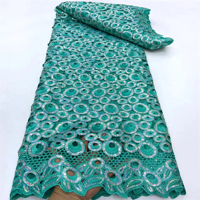 

High Quality African Lace Fabric Green Water Soluble French Net Sequins Fabric Sewing Embroidered Nigerian Lace Fabric 5Yards