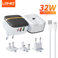 LDNIO 32W PD Charger 3 Prot Type C Fast Travel Charger Quick Charge 3.0 Wall Charger Mobile Phone Charge for iPhone 15 14 13 12