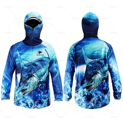 2023 Printing Hooded Fishing Clothes Men's Sunscreen Breathable Anti Mosquito Quick Dry Fishing Shirt Outdoors Fishing Clothing