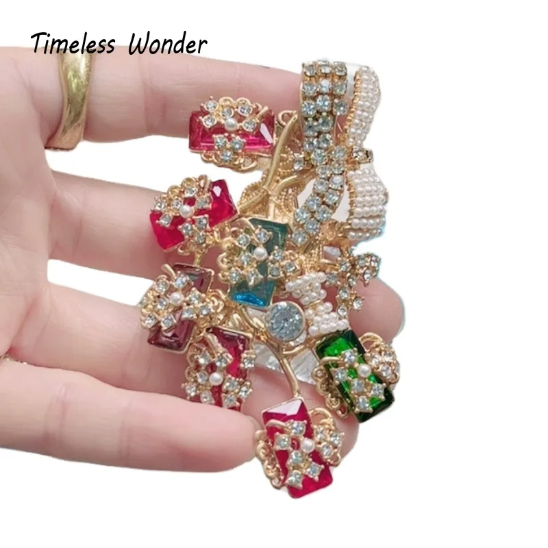 Timeless Wonder Fancy Zircon Geo Glass Floral Brooch Pins for Women Designer Jewelry Runway Top Luxury Cute Rare Sweet Mix 7523