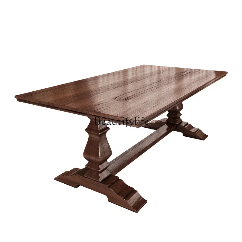 Retro all solid wood dining table light luxury American log large board meeting table