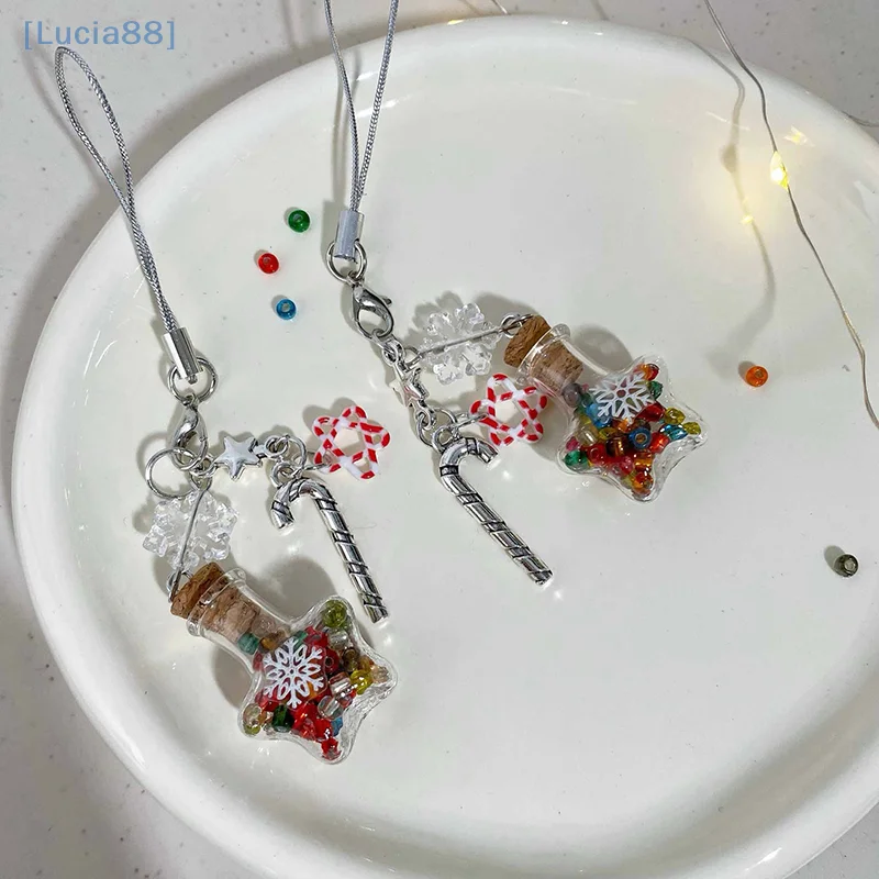 Wishing Bottle Phone Lanyard Snowflake Walking Stick Keyring Mobile Phone Chain Cute Bowknot Bag Camera Pendant