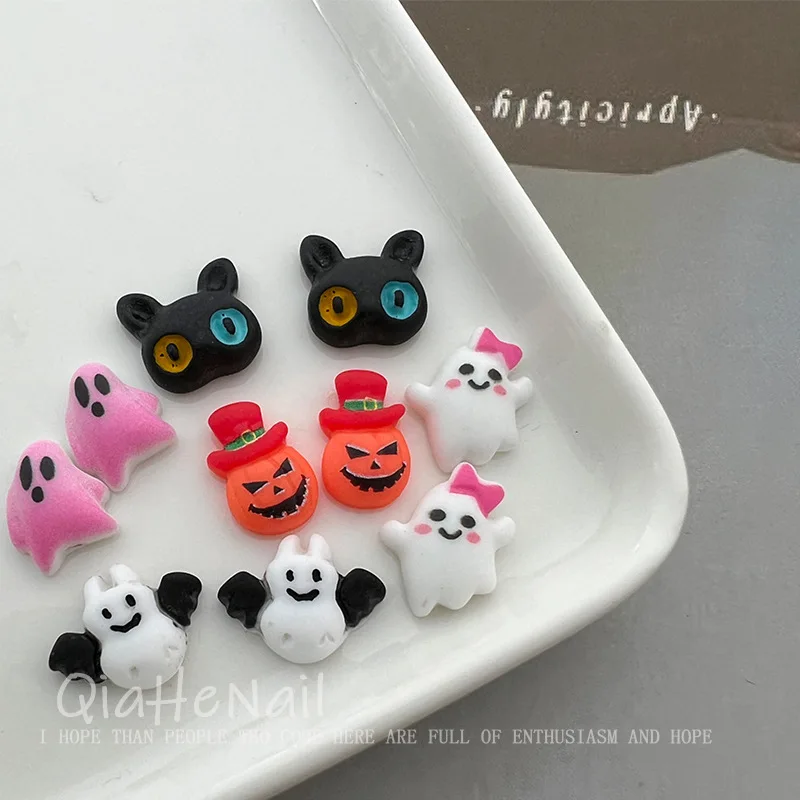 20pcs Halloween pumpkin ghost funny nail art accessories resin three-dimensional anomalous pupil black cat DIY nail art jewelry