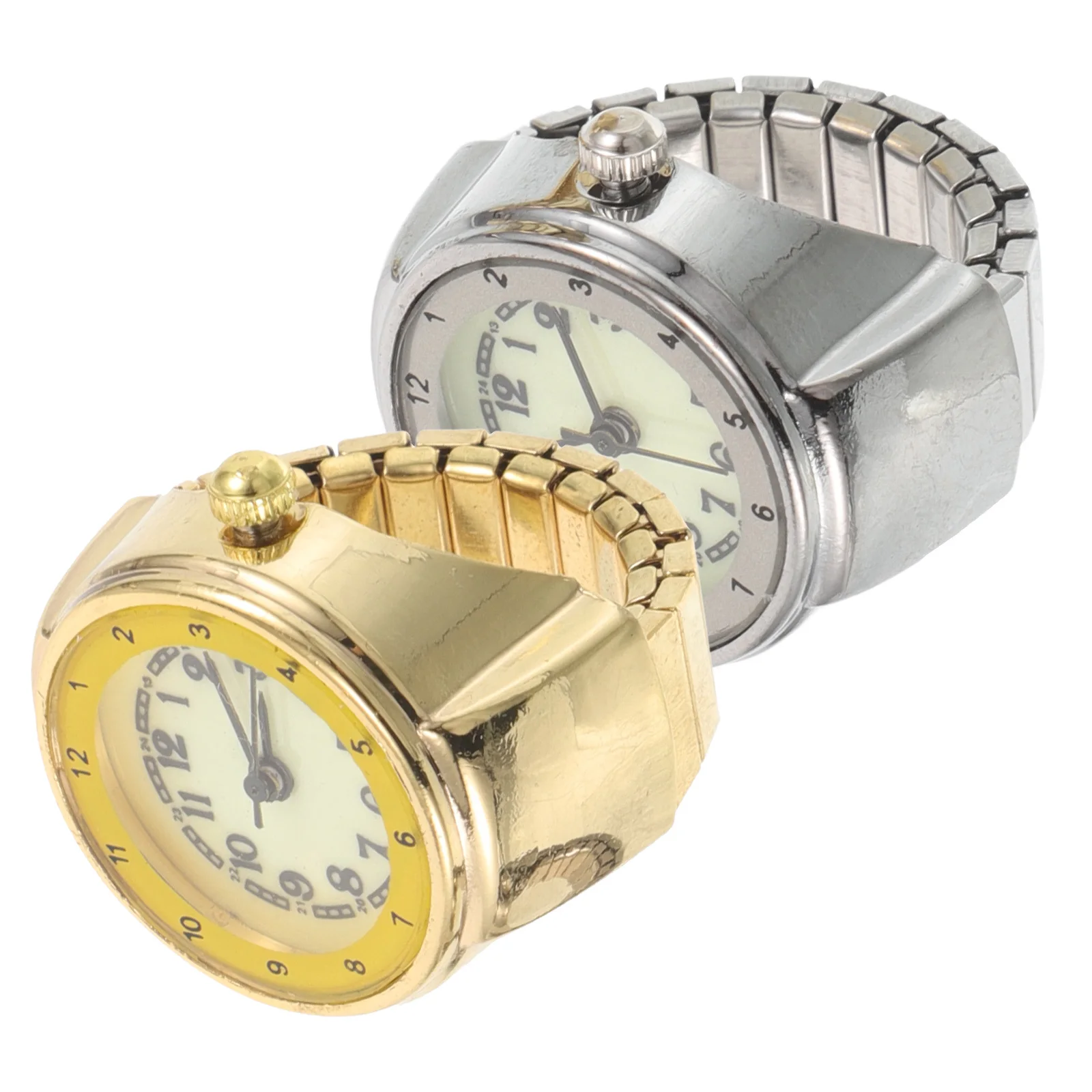 

2Pcs Finger Ring Watch Stainless Steel Stretch Band Luminous Analog Quartz Retro Adjustable Finger Clock Jewelry Night Glow