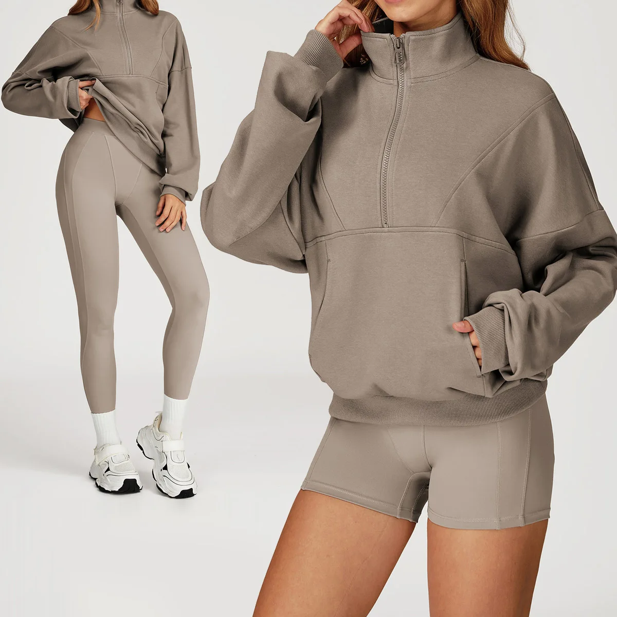 Winter Women Pullover Sweaters Casual Sweatshirt Zipper Hoodies Windproof and Warm Loose Outdoor Running Shoulder Sportswear