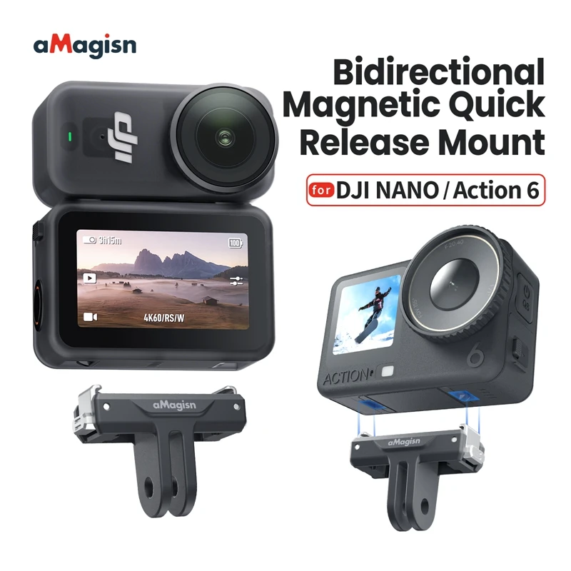 For DJI OSMO Action 6/Nano Camera Bidirectional Magnetic Adapter Quick Release Mount Base Two Claw Expansion Bracket Accessories