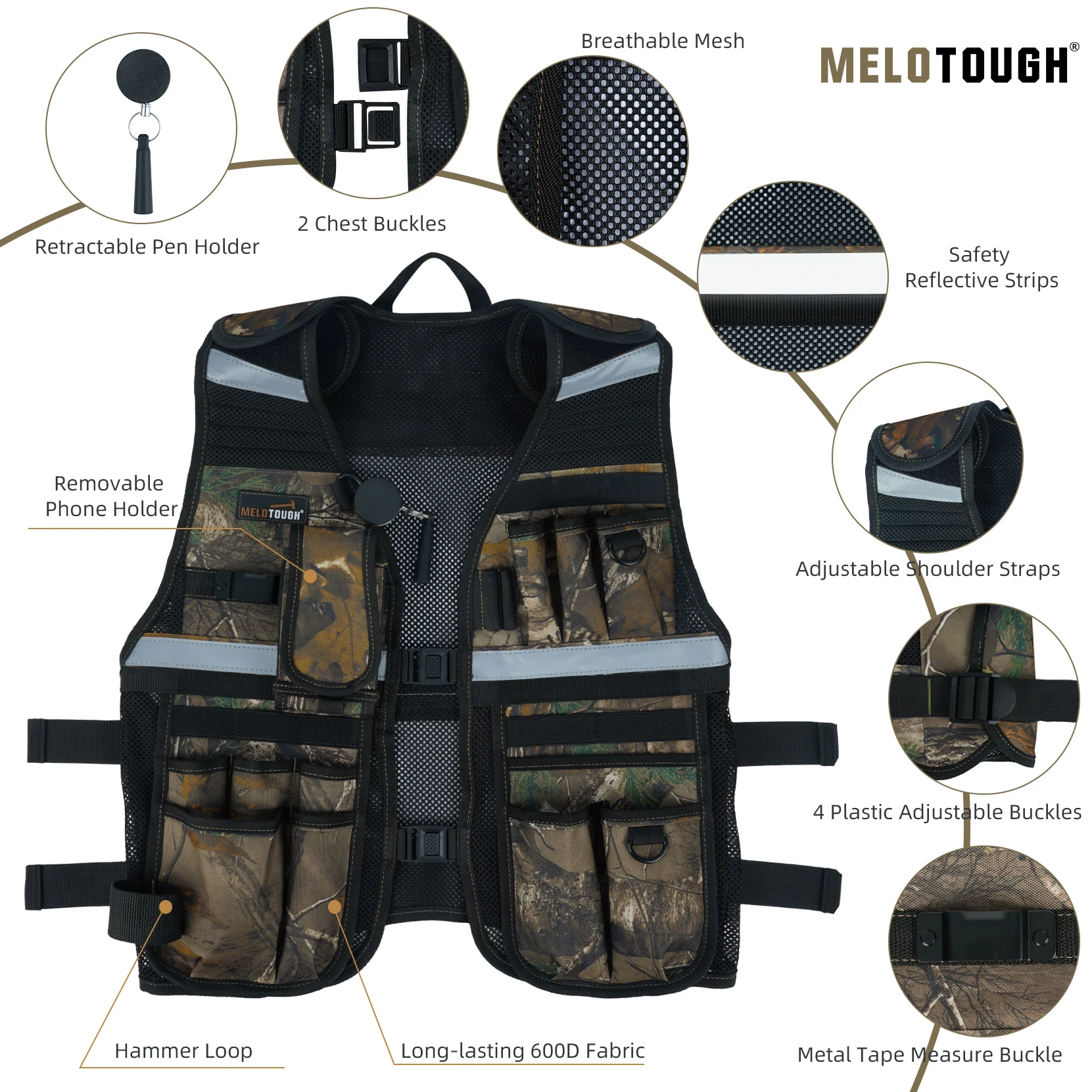 Men's Tool Vest Safety tool undershirt with adjustable shoulder straps with removable cell phone holder
