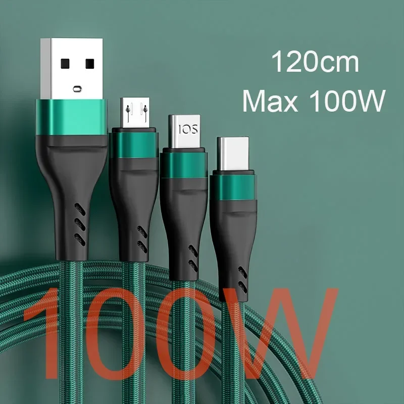 100W 3 In 1 usb cable For huawei P50 P40 P30 mate 30 40 Honor 50 40 lite magic 4 pro charger cables super charge 6A Cable 3in1