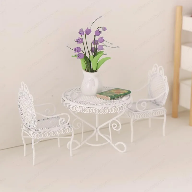 Miniature Wrought Iron 12 Points Table Chair Coffee Table Pocket Model Life Scene