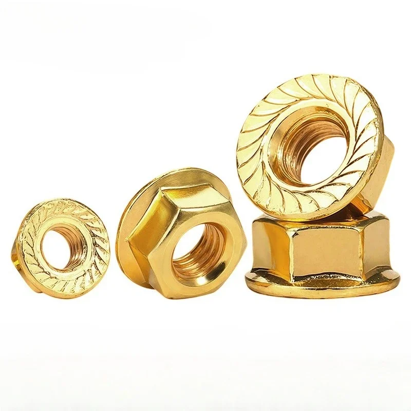 10pcs Hexagon Flange Nuts Brass Automatic Locking Nut Serrated Spinlock Hex Nut M3 M4 M5 M6