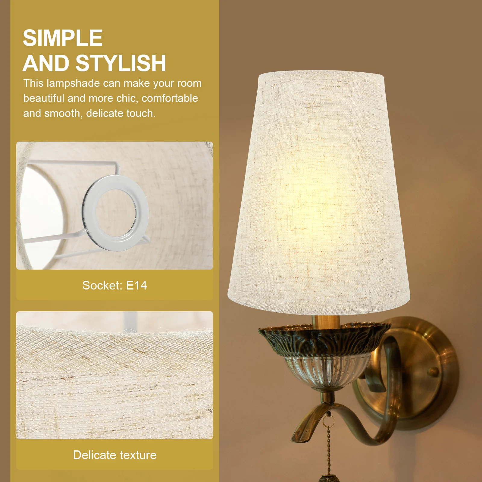 

Replacement Lampshade E14 Socket Semi Circle Linen Shade for Desk Table Lamp Bedroom Living Room Kitchen Office