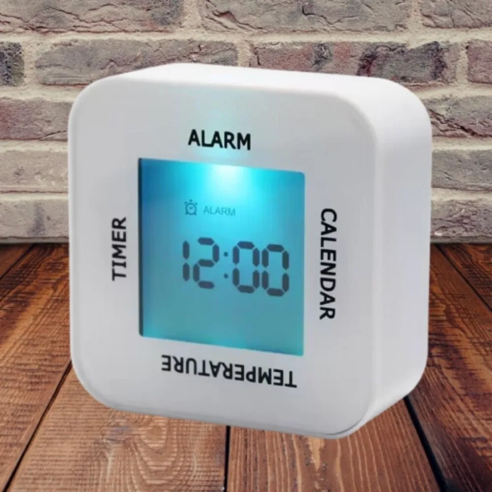 

Table Alarm Clock Digital with Temperature and Calendar Day Countdown Kitchen Timer Desktop Watch For Kid Battery Operated White