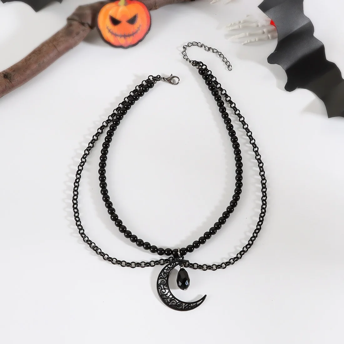 DIY accessories European and American cross-border jewelry, black moon necklace, simple personality, natural hollow dark wind co