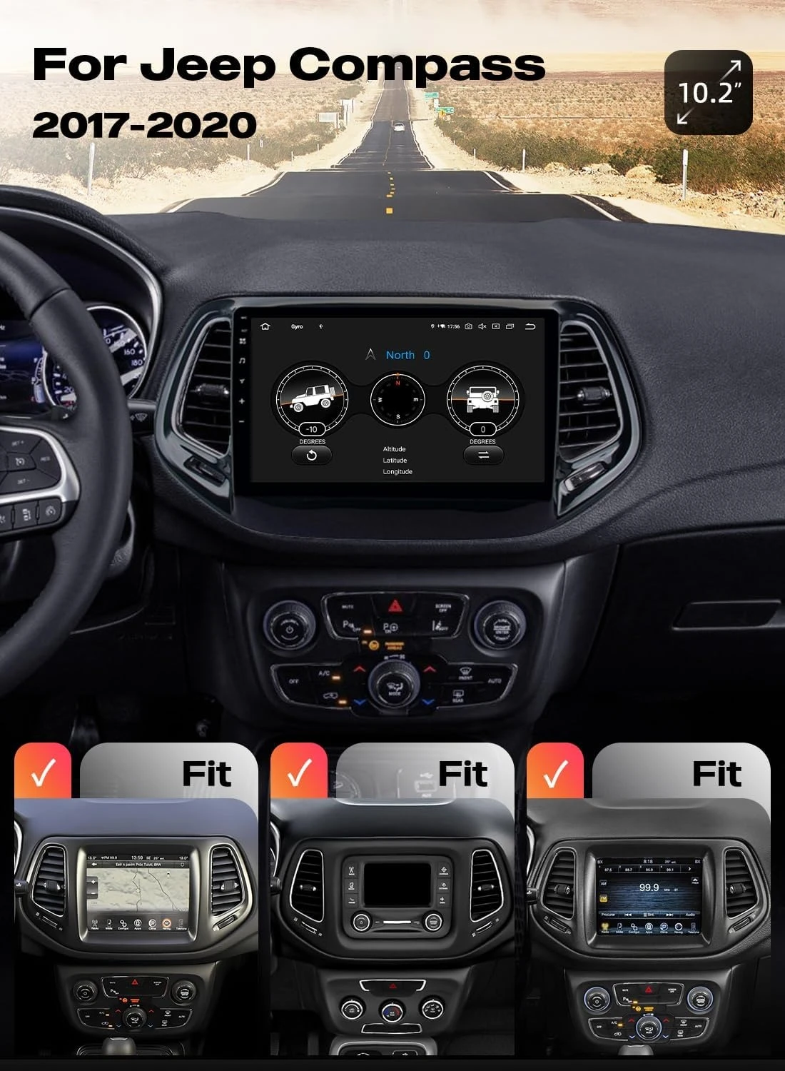 

10.2" Car Stereo for Jeep Compass 2017-2020, Android 13, Wireless CarPlay, Android Auto, GPS Navigation, 6GB+64GB,New Popularity