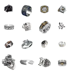 Retro Original Fashion Thai Silver Personality Exquisite Adjustable Ring Hip Hop Trend Handmade Various Styles Punk Gift