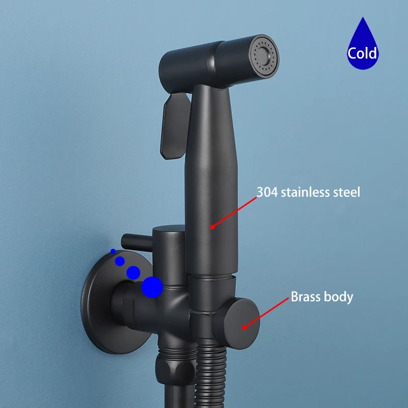 

ULA Portable Bidet Sprayer Faucet Brass Toilet Bidet Faucet Only Cold Water Bathroom Black Cold Shattaf Valve hygienic shower