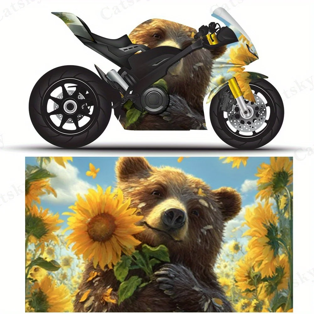 

Самоклеящаяся водонепроницаемая наклейка для мотоцикла и автомобиля с подсолнухами и медведем из ПВХ, надежная и противоизносная, водонепроницаемая и солнцезащитная.