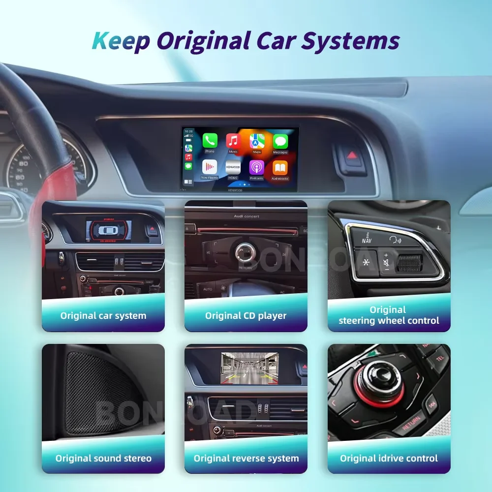 BONROAD Wireless CarPlay Android Auto Interface Adapter لأودي A4 B8 A5 Q5 2009-2015 مع AirPlay Mirror Link Bluetooth