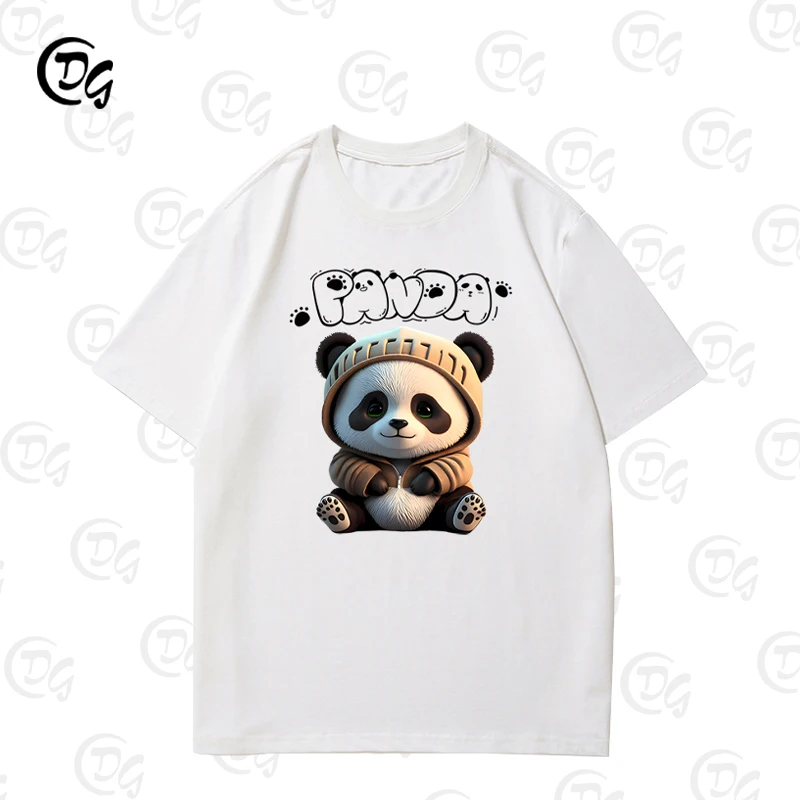

Летняя свободная повседневная и милая футболка с короткими рукавами с рисунком панды для мальчиков, девочек, детей и студентов, а базовый слой