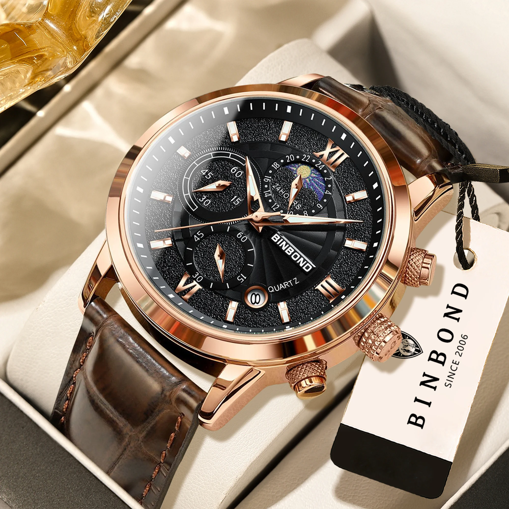 

BINBOND Luxury quartz wristwatches luminous waterproof auto date chronograph men's watch business sport fashion casual reloj