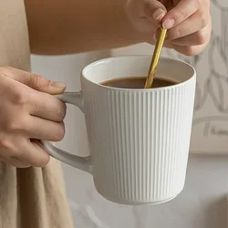 Embossment Ceramics Mug Nordic Style Milk Coffee Mug with Handle Household Office Pratical Water Cup Solid Color Striped Shape