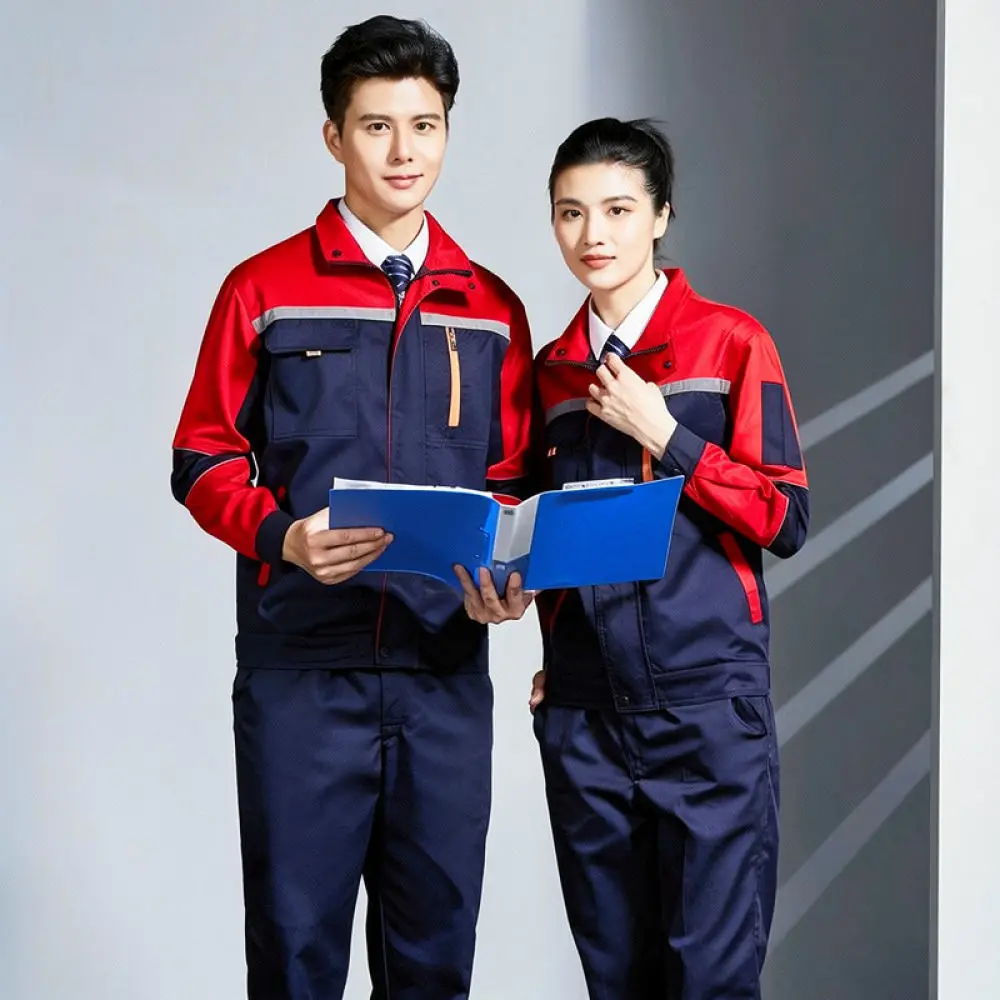 Mens Long Sleeve Protective Workwear Set Durable Mechanic Uniforms Breathable Construction Site Apparel Heavy Duty Gear