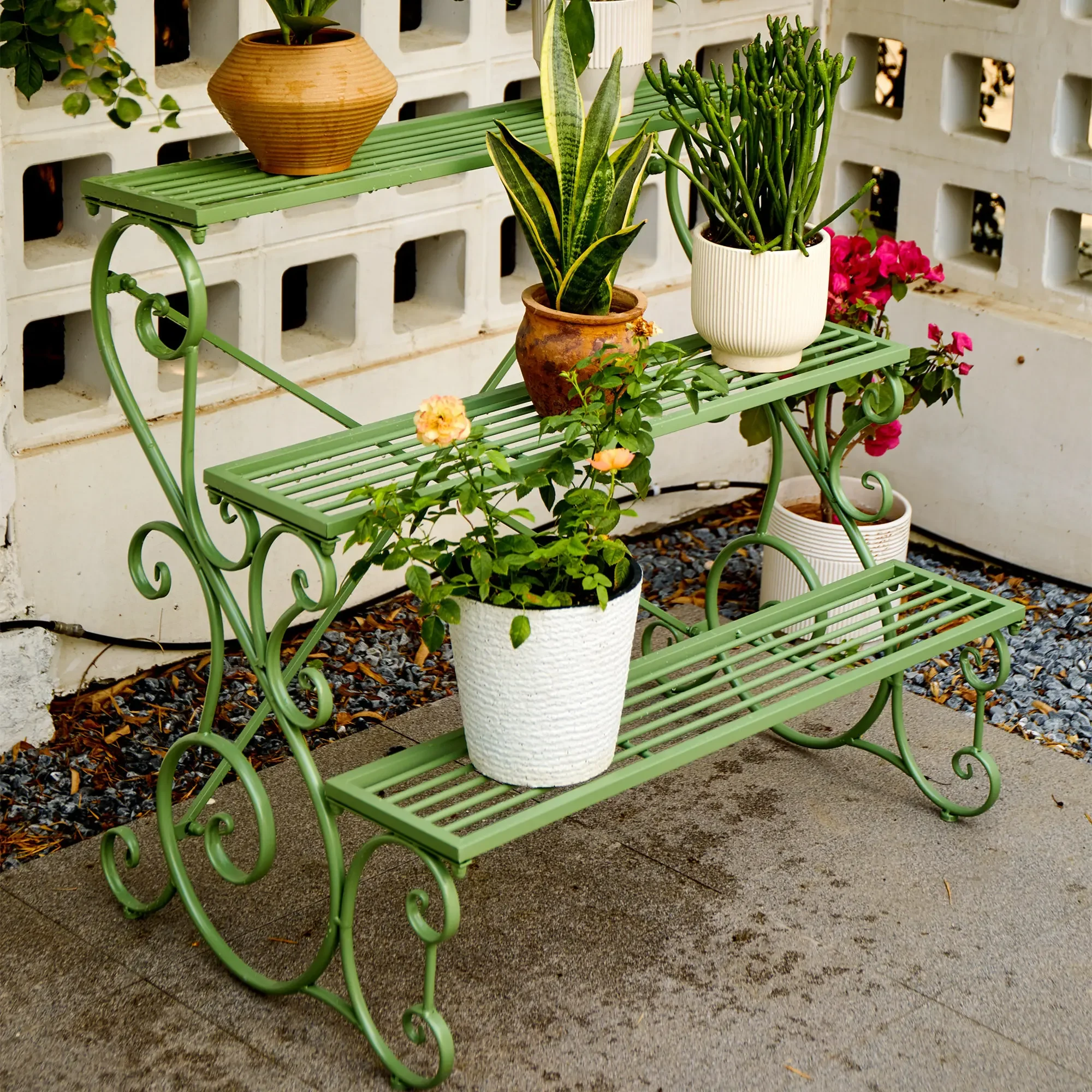 Wrought iron succulent flower rack outdoor garden multi-level ladder flower pot frame courtyard outdoor terrace balcony floor-