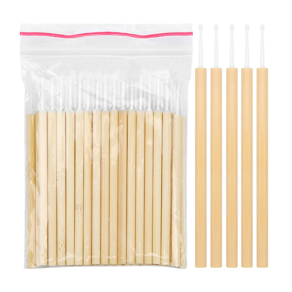 50 Pcs Bamboo Eyebrow Brush Eyelash Cleaning Rods Miniature Makeup Tool Cotton Stick Swabs Grafting