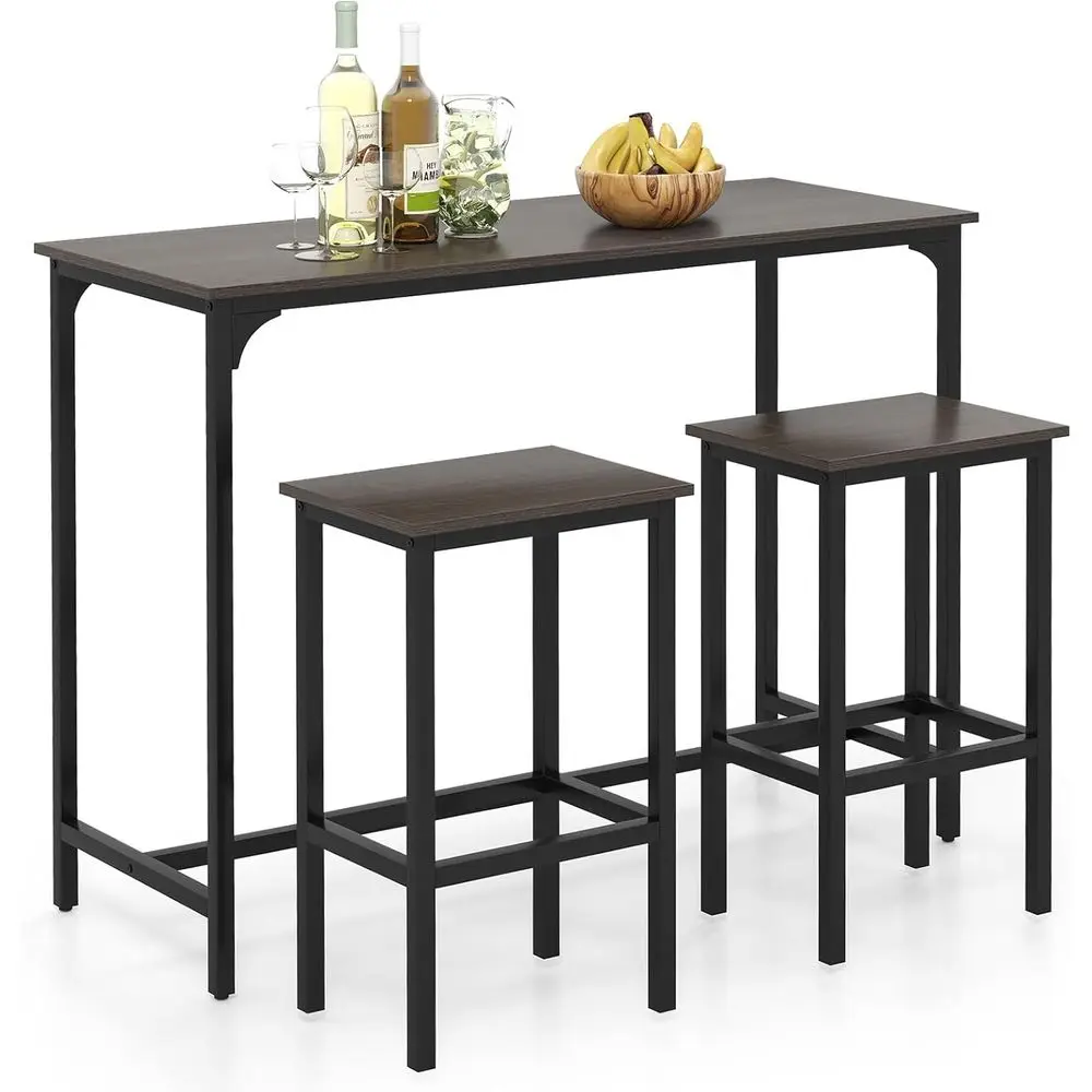 

Комплект барного стола в индустриальном стиле с 2 стульями для кухни, столовой или уголка для завтрака, серый цвет