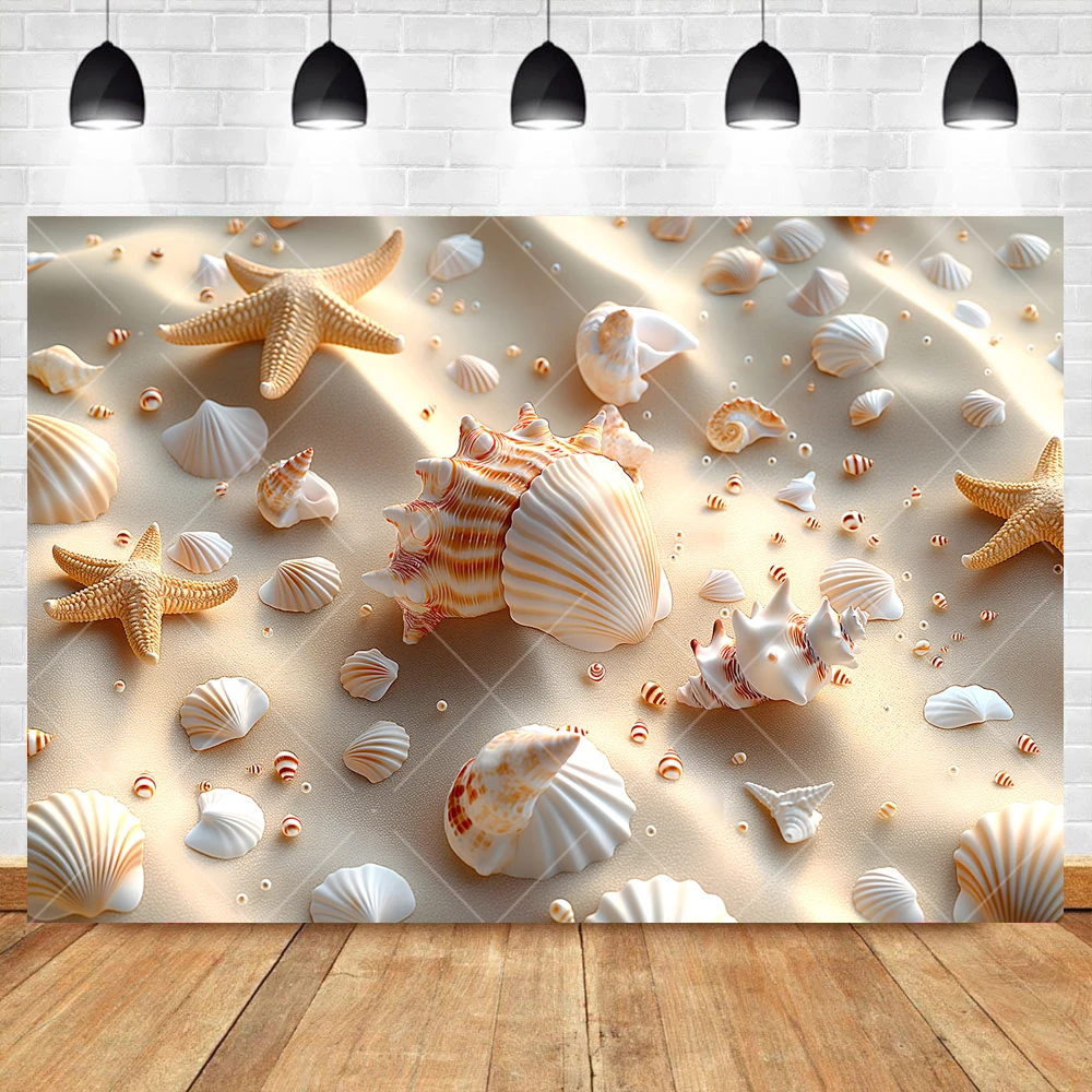 Summer Beach Shell Conch Pearl Sand Photography Background Custom Photo Studio For Kid Birthday Baby Shower Party Decor Backdrop