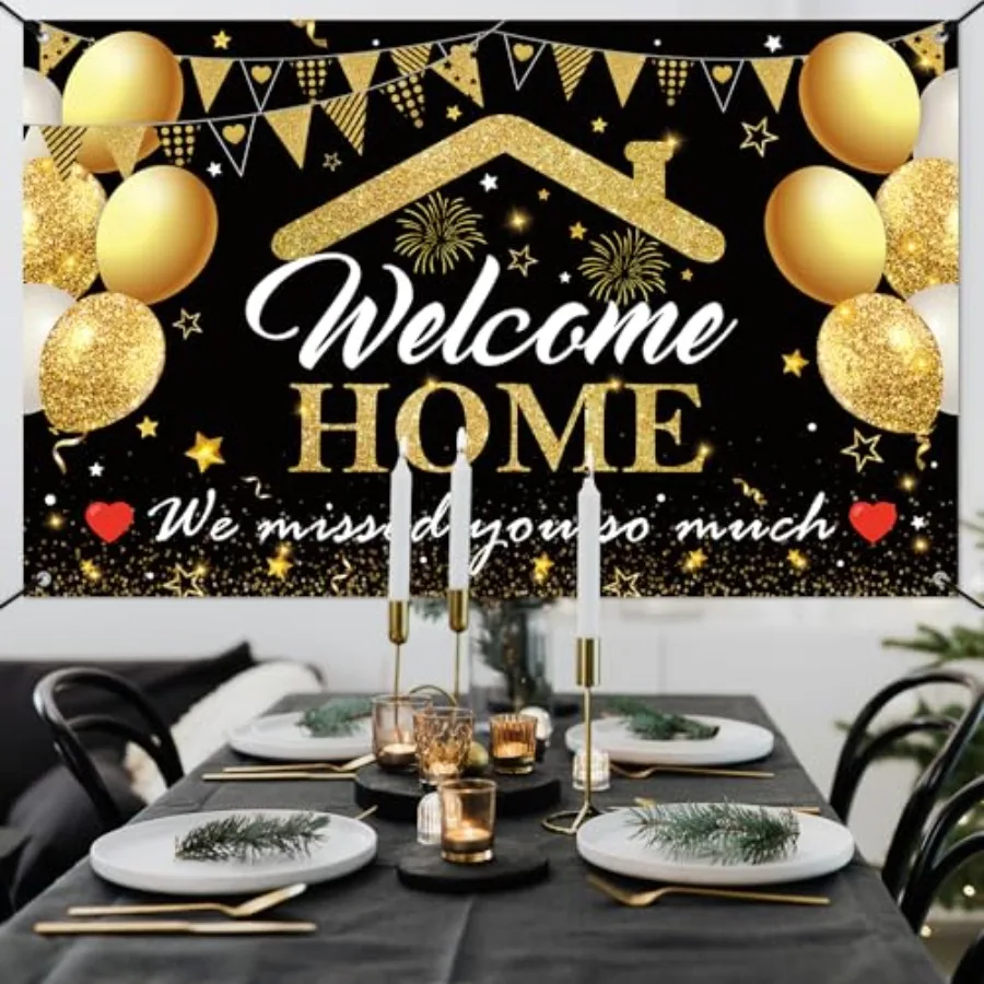 Welcome Home Decorations Kit 5.9x3.6Ft Welcome Home Banner 18PCS 'Missed You' Balloons Military Homecoming Party Supplies in Bl