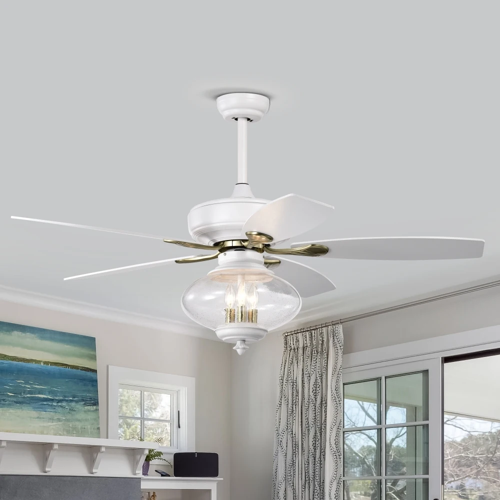 

52'' Ceiling Fan,White Modern Ceiling Fans with Remote Control for Bedroom,Living Room,3 Speed,Glass Shade-Matte White