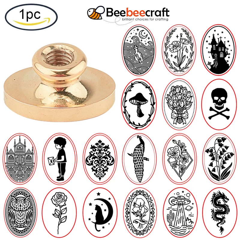 1PC Wax Seal Brass Stamp Head for Wax Seal Stamp Oval Mountain/Floral ect Pattern 3x2x1.45cm