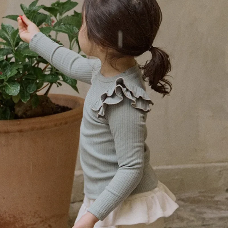 2023 Autumn New Korean Girls Classic Long Sleeve Casual Simple Soft Sweet Girls Undershirt Children Solid Color T Shirt