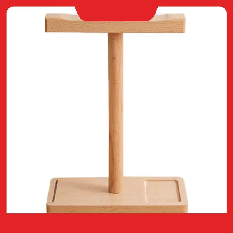 T-Shape Wooden Headset Stand - Desk Headphone Holder, Display Shelf, Storage Organizer For Home And Office