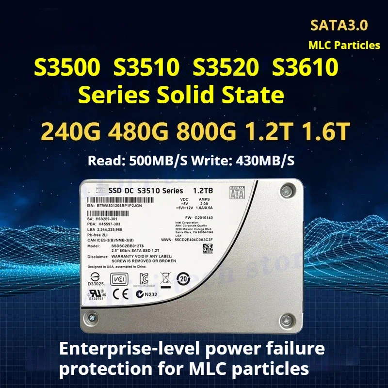 Original for Intel mlc SSD DC 2,5'' SATA S3510 S3610 120G 480G 800G 1.2T 1.6T SSD para servidor Enterprise-level