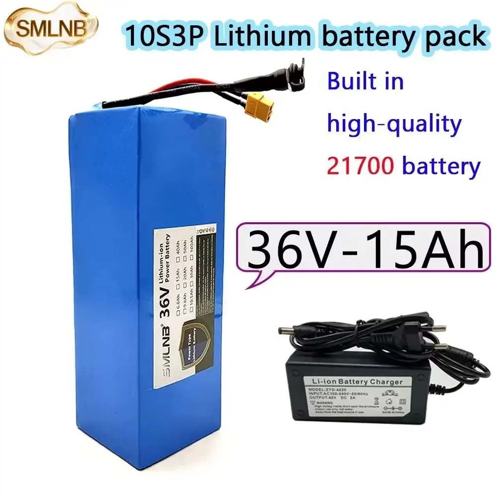 

New Lithium ion Battery Pack 36V 15Ah 21700 10S3P 1000W Power Tool Battery Outdoor Backup Battery with 30A BMS, 42V 2A Charger