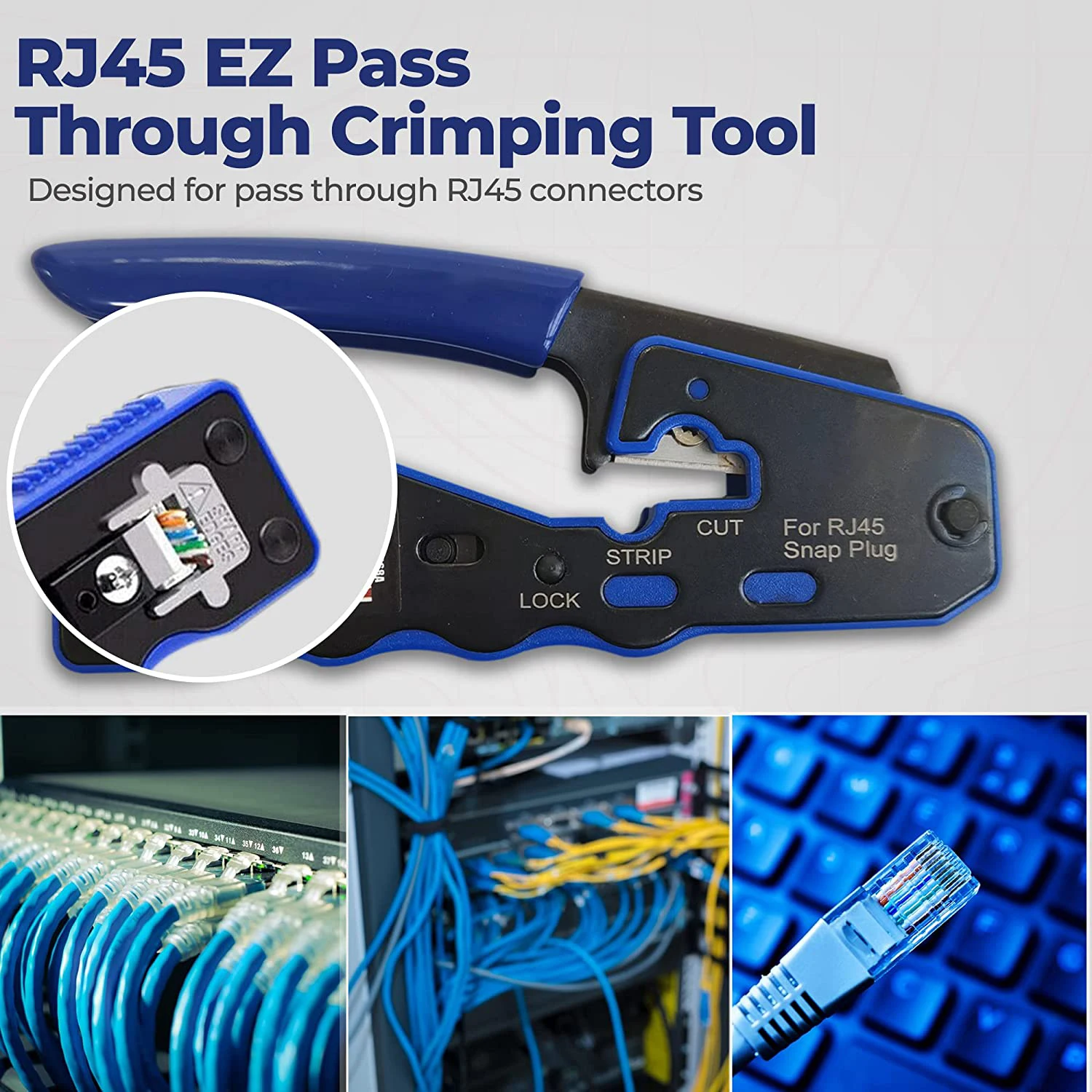 ZoeRax RJ45 Crimp Tool Pass Through Crimper Cutter for Cat6a Cat6 Cat5 Cat5e 8P8C Modular Connector Ethernet Crimp Tool