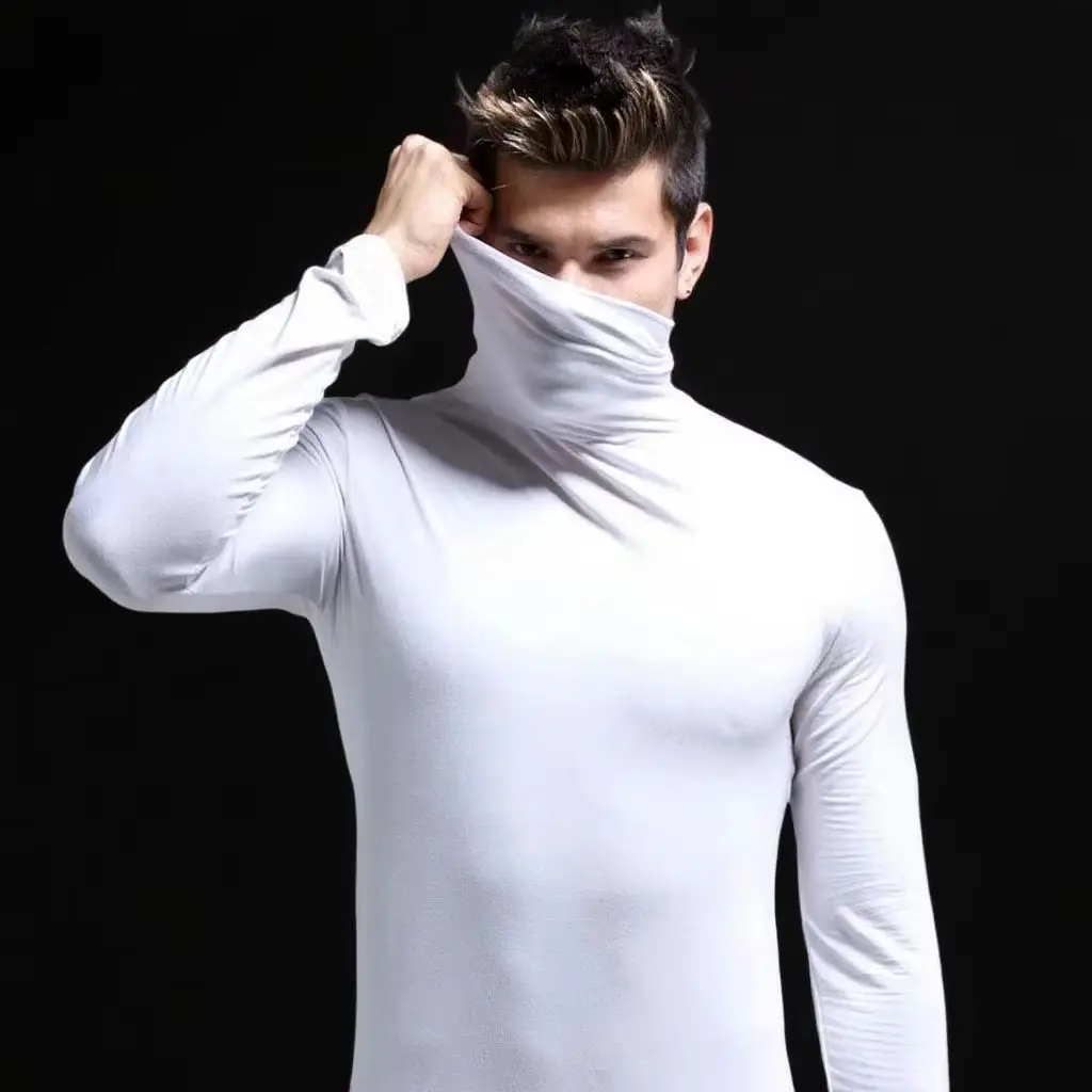 Autumn winter men's warm semi high neck fashionable warm underwear men's standing collar basic T-shirt shirt pullover top Male